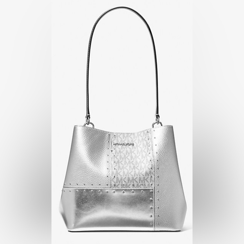 MICHAEL Michael Kors Pratt Silver Medium Bucket Shoulder Bag NWT
